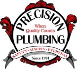 PRECISION PLUMBING; WHEN QUALITY COUNTS; SAFETY, ALWAYS, EVERYDAY; SINCE 1981