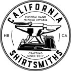 CALIFORNIA SHIRTSMITHS CUSTOM HAND PRINTED APPAREL CRAFTING SINCE 2017 HB CA