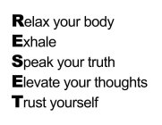 RESET RELAX YOUR BODY EXHALE SPEAK YOUR TRUTH ELEVATE YOUR THOUGHTS TRUST YOURSELF