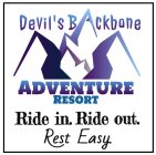 DEVIL'S BACKBONE ADVENTURE RESORT, RIDE IN. RIDE OUT. REST EASY