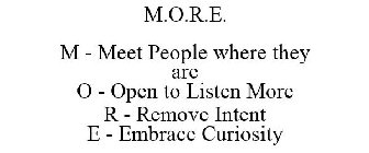 M.O.R.E. M - MEET PEOPLE WHERE THEY ARE O - OPEN TO LISTEN MORE R - REMOVE ASSUMPTIONS E - EMBRACE CURIOSITY