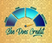 SHE DOES CREDIT POOR FAIR GOOD EXCELLENT