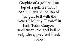 GRAPHIC OF A GOLF BALL ON TOP OF A GOLF TEE WITH A SANTA CLAUS HAT ON TOP OF THE GOLF BALL WITH THE WORDS 