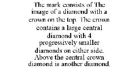 THE MARK CONSISTS OF THE IMAGE OF A DIAMOND WITH A CROWN ON THE TOP. THE CROWN CONTAINS A LARGE CENTRAL DIAMOND WITH 4 PROGRESSIVELY SMALLER DIAMONDS ON EITHER SIDE. ABOVE THE CENTRAL CROWN DIAMOND IS