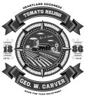 HEARTLAND GOODNESS TOMATO RELISH GEO. W. CARVER 18 86 ESTD. YEAR GEO. W. CARVER MADE FOR YOUR ENJOYMENT