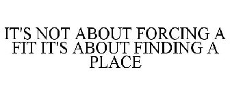 IT'S NOT ABOUT FORCING A FIT IT'S ABOUT FINDING A PLACE