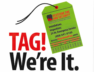 TAG! WE'RE IT. KEYSTONE FIRE AND SECURITY ENGINEERED LIFE SAFETY SPECIALISTS INSTALLATIONS INSPECTIONS 24-HR. EMERGENCY SERVICE (888) 641-0100 WWW.KEYSTONEFIRE.COM VOID 1 YEAR FROM MO PUNCHED SYSTEMS 