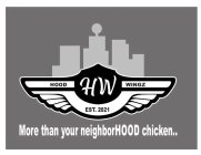 HOOD WINGZ HW EST. 2021 MORE THAN YOUR NEIGHBORHOOD CHICKEN..