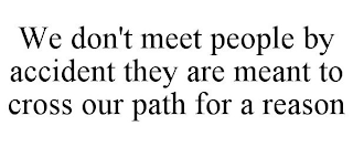 WE DON'T MEET PEOPLE BY ACCIDENT THEY ARE MEANT TO CROSS OUR PATH FOR A REASON