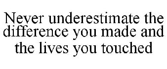 NEVER UNDERESTIMATE THE DIFFERENCE YOU MADE AND THE LIVES YOU TOUCHED