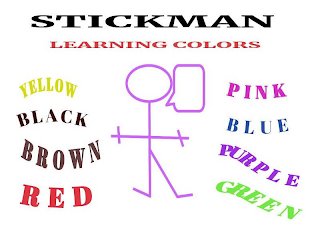 STICKMAN LEARNING COLORS YELLOW BLACK BROWN RED PINK BLUE PURPLE GREEN