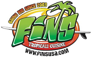 GOING BIG SINCE 2003 FINS TROPICALI CUISINE WWW.FINSUSA.COM