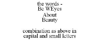 THE WORDS - BE WEYES ABOUT BEAUTY COMBINATION AS ABOVE IN CAPITAL AND SMALL LETTERS