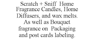 SCRATCH + SNIFF HOME FRAGRANCE CANDLES, HOME DIFFUSERS, AND WAX MELTS. AS WELL AS BOUQUET FRAGRANCE ON PACKAGING AND POST CARDS LABELING.