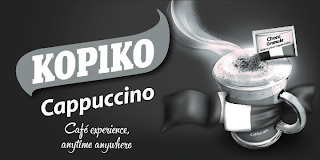 KOPIKO CAPPUCCINO CAFE EXPERIENCE, ANYTIME ANYWHERE CHOCO GRANULE ADD TO YOUR CAPPUCINO COFFEE MIX