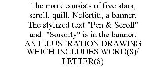 THE MARK CONSISTS OF FIVE STARS, SCROLL, QUILL, NEFERTITI, A BANNER. THE STYLIZED TEXT 
