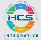 IHCS - INTEGRATIVE HEALTHCARE SOLUTIONS FUNCTIONAL APPROACH TO INDIVIDUAL PATIENT CARE EXERCISE SLEEP COMMUNITY STRESS REDUCTION NUTRITION SPIRITUALITY