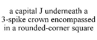 A CAPITAL J UNDERNEATH A 3-SPIKE CROWN ENCOMPASSED IN A ROUNDED-CORNER SQUARE