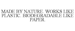 MADE BY NATURE. WORKS LIKE PLASTIC. BIODEGRADABLE LIKE PAPER.