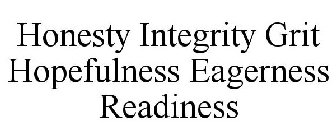 HONESTY INTEGRITY GRIT HOPEFULNESS EAGERNESS READINESS