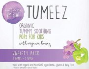 TUMEEZ DON'T WORRY I'M FLAT ORGANIC TUMMY SOOTHING POPS FOR KIDS WITH ORGANIC HONEY VARIETY PACK 5 GRAPE · 5 APPLE MADE WITH ORGANIC AND NON-GMO INGREDIENTS · GLUTEN & DAIRY FREE * FLAVORED WITH OTH