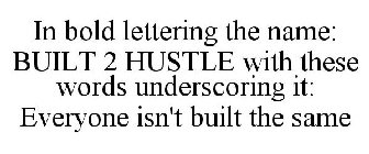 IN BOLD LETTERING THE NAME: BUILT 2 HUSTLE WITH THESE WORDS UNDERSCORING IT: EVERYONE ISN'T BUILT THE SAME