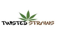 TWISTED STRAINS AND A MARIJUANA LEAF POSITIONED BETWEEN THE WORDS TWISTED STRAINS
