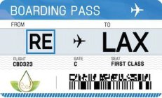 BOARDING PASS FROM RE TO LAX FLIGHT CBD323 GATE C SEAT FIRST CLASS