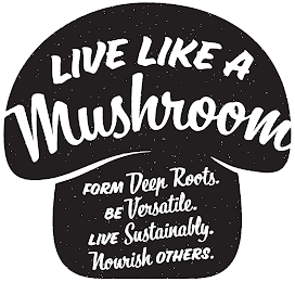 LIVE LIKE A MUSHROOM FORM DEEP ROOTS. BE VERSATILE. LIVE SUSTAINABLY. NOURISH OTHERS.