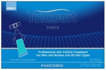STEP 3 TRICOVIT FORTE PROFESSIONAL HAIR FOLLICLE TREATMENT FOR MEN AND WOMAN AND ALL HAIR TYPES FORMULATED BY DERMATOLOGIST 10 PACKS PHARCOMED 2.7 FL OZ (79.8 ML)