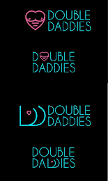 THIS LOGO IS POTENTIALLY A LGBTQ+ BAR AND CLOTHING BRAND. THE NAME IS DOUBLE DADDIES. THERE ARE TWO VARIATIONS AND ICONS. ONE HAS A HEART SHAPED TORSO AS THE 
