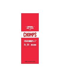 ORIGINAL BEEF STICKS MILD CHOMPS MADE WITH GRASS FED & FINISHED BEEF 10 G PROTEIN 100 CALORIES PER SERVING ZERO SUGAR NOT A LOW CALORIE SNACK