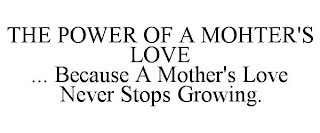 THE POWER OF A MOHTER'S LOVE ... BECAUSE A MOTHER'S LOVE NEVER STOPS GROWING.