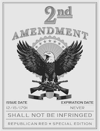 2ND AMENDMENT ISSUE DATE 12/15/1791 EXPIRATION DATE NEVER SHALL NOT BE INFRINGED REPUBLICAN RED SPECIAL EDITION