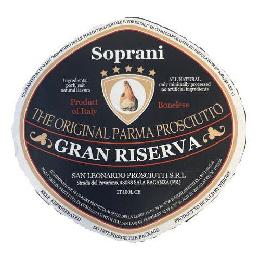 SOPRANI, THE ORIGINAL PARMA PROSCIUTTO, GRAN RISERVA, SAN LEONARDO PROSCIUTTI S.R.L, INGREDIENTS: PORK, SALT, NATURAL FLAVORS, ALL NATURAL ONLY MINIMALLY PROCESSED NO ARTIFICIAL INGREDIENTS, PRODUCT O
