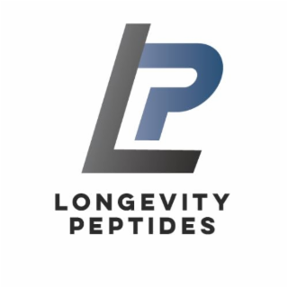 LONGEVITY PEPTIDES AND THE LETTERS L AND P ARE ABOVE THE WORDS LONGEVITY PEPTIDES