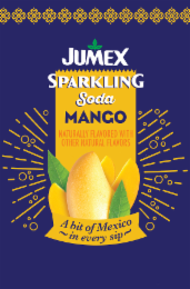 JUMEX SPARKLING SODA MANGO NATURALLY FLAVORED WITH OTHER NATURAL FLAVORS A BIT OF MEXICO ~IN EVERY SIP~