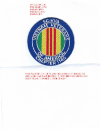 ACTUAL COLORS PMS 109 (YELLOW) PMS 295 (BLUE) PMS 364 (GREEN) PMS 845 (RED) VIETNAM SC-VVA VETERANS NOTE THAT THE CENTER YELLOW CIRCLE DOES NOT TOUCH THE BLUE BAND THAT BEARS THE TEXT, NOR DO THE 3 RE
