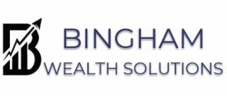 BINGHAM WEALTH SOLUTIONS WITH A B LOGO THAT HAS A BAR GRAPH AND AN ARROW GOING THROUGH IT.