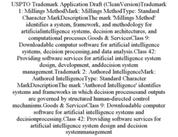 USPTO TRADEMARK APPLICATION DRAFT (CLEANVERSION)TRADEMARK 1: MILLINGS METHODMARK: MILLINGS METHODTYPE: STANDARD CHARACTER MARKDESCRIPTIONTHE MARK 'MILLINGS METHOD' IDENTIFIES A SYSTEM, FRAMEWORK, AND